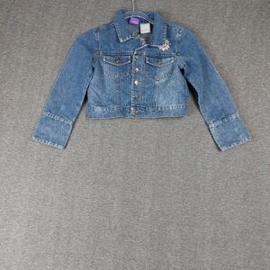 BRATZ GIRLS YOUTH Y2K VINTAGE BLUE JEAN CROPPED EMBROIDERED DENIM JACKET SZ 7/8